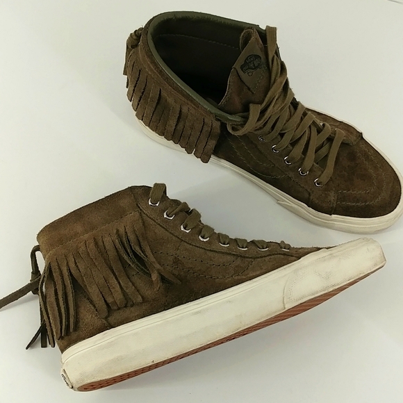 Vans Shoes - Vans Green Suede Fringe High Top Sneakers